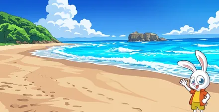 白兎海岸の砂浜と日本海（イラスト）