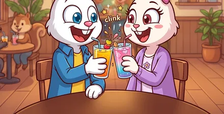 ウェルカムドリンクで乾杯するイメージ（イラスト）