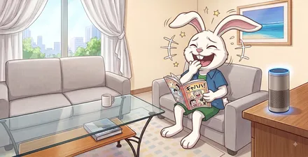 お部屋でマンガを読むイラスト（101号室のマンガ部屋）