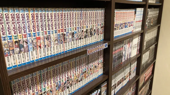 101号室のマンガ棚に並ぶ ONE PIECE｜ホテルシルフ 鳥取白兎海岸